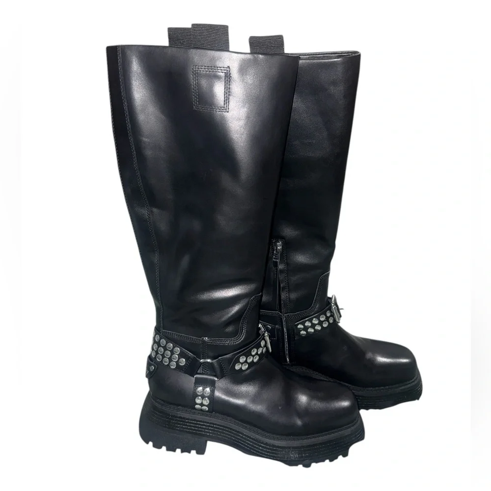 NEW Circus NY by Sam Edelman Hayes Women's Black Leather Stud Motorcycle Boot